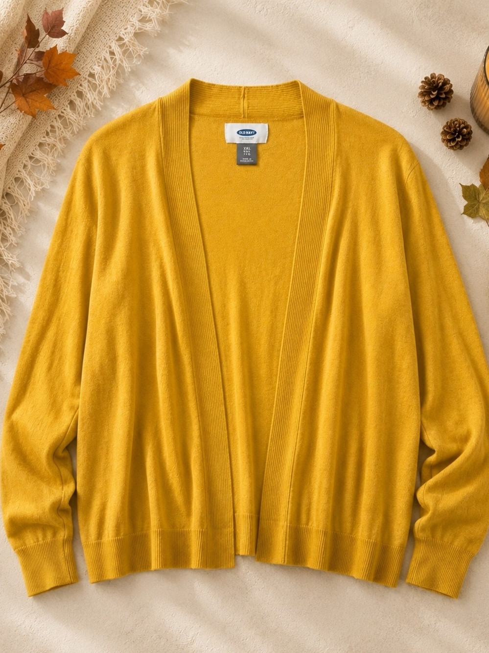 Old Navy Mustard Yellow Open Front Cardigan XXL Lightweight Cotton Blend Sweater